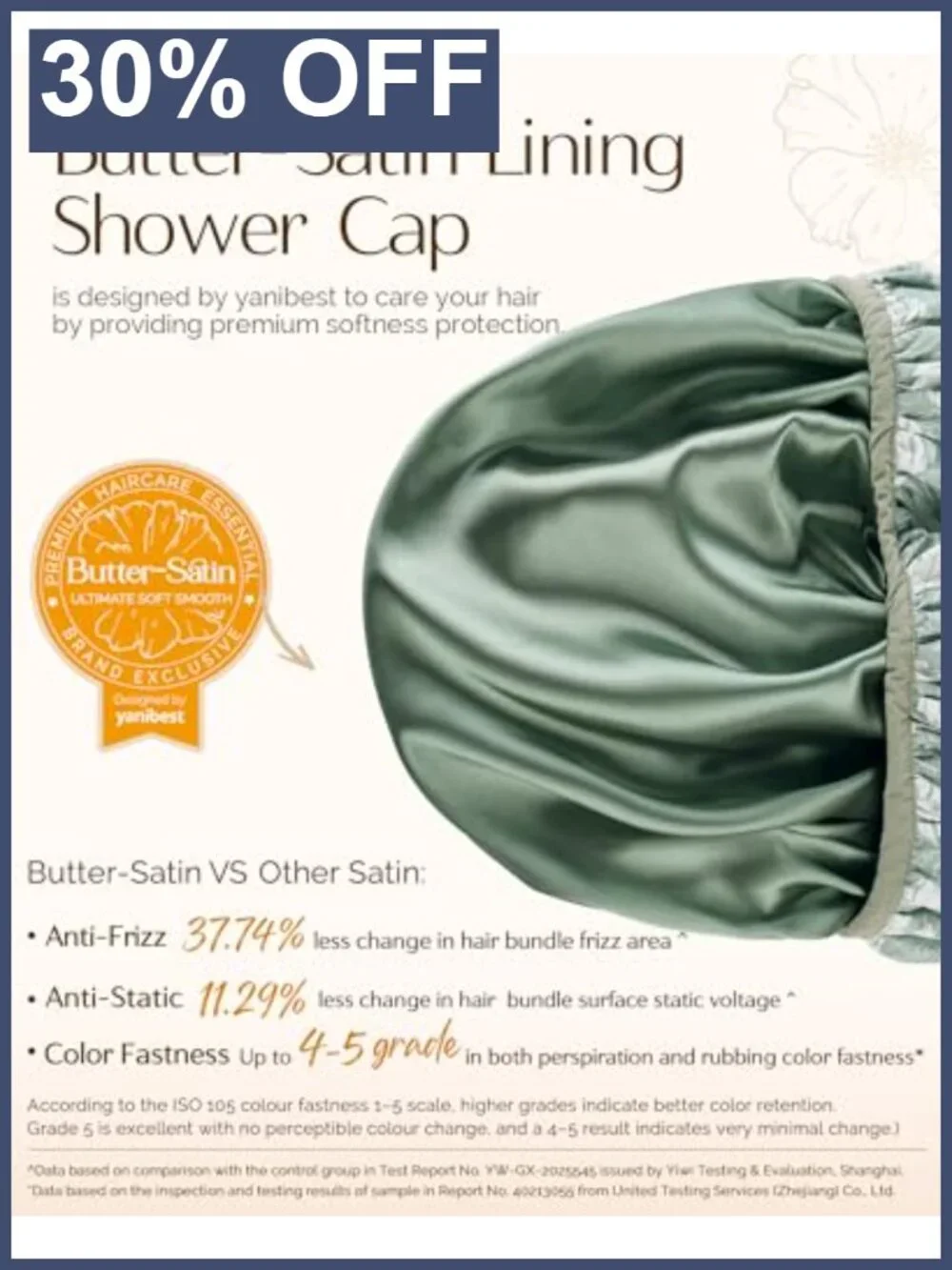 Reusable Waterproof Satin Lined Shower Cap with Elastic Edge